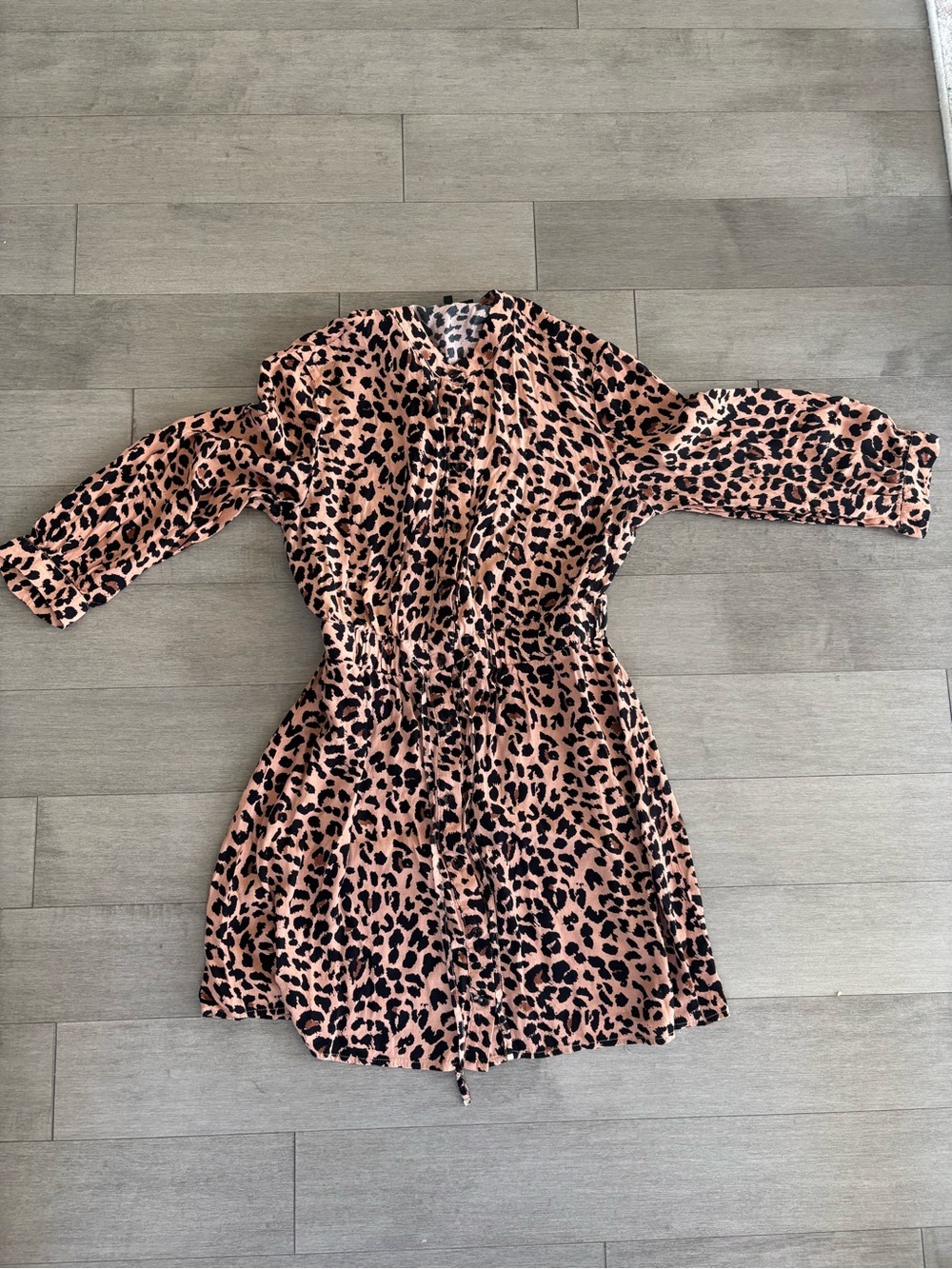 Dynamite Pink Leopard Print Mini Dress Long Sleeve Tie Waist Size M - Picture 2 of 8